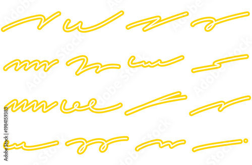 手書きのアンダーライン 黄色の蛍光マーカーで引いたようなおしゃれな罫線セット