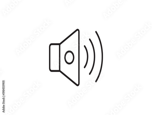 Simple black and white line drawing of a speaker with sound waves emanating