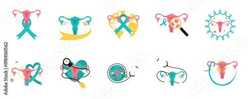 Ovarian Cancer Awareness Icons Set
