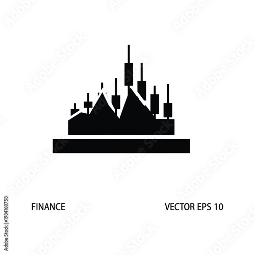 Finance stock market data visualization icon featuring candlestick charts and technical analysis bars for trading dashboard.