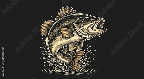 Large mouth bass jumping out of water with splashes