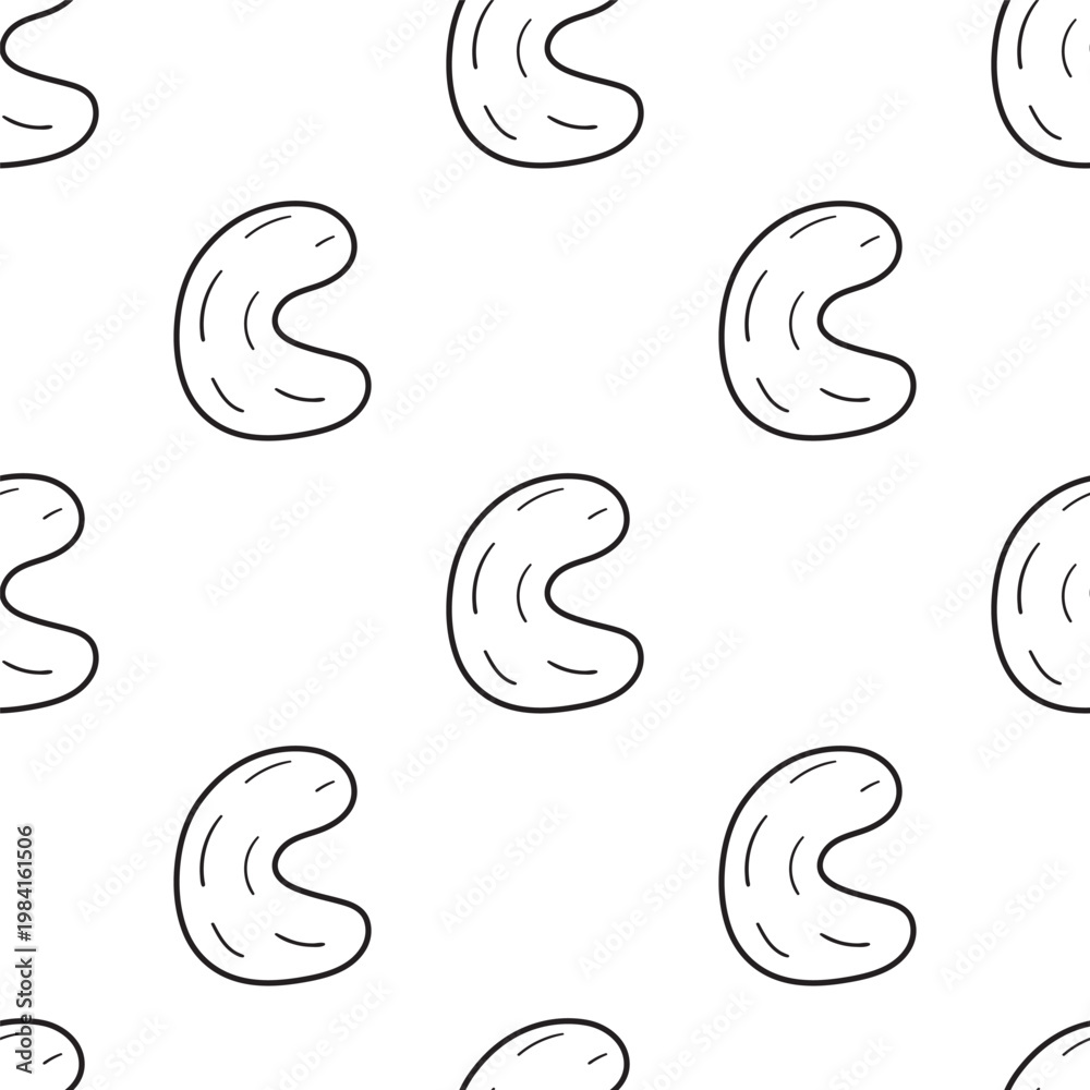Obraz premium Hand Drawn Cashew Outline Seamless Pattern on White Background. Minimalist Nut Repeat Design.