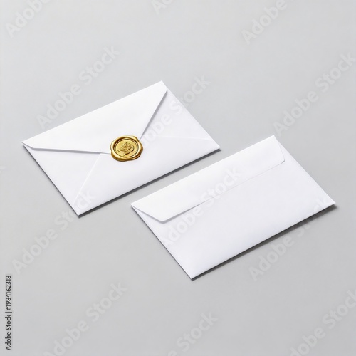 Elegant White Wedding Invitation Envelopes with Gold Wax Seal