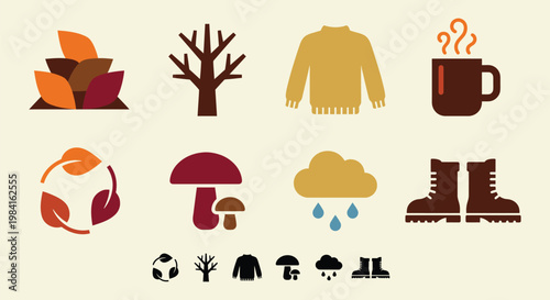 Minimal Autumn Season Icon Set Collection