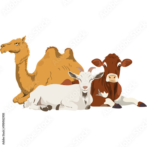Illustration of Sacrificial Animals for Eid al-Adha
