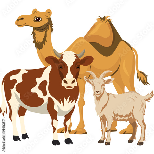 Illustration of Sacrificial Animals for Eid al-Adha
