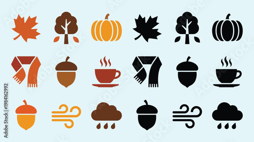 Minimal Autumn Season Icon Set Collection