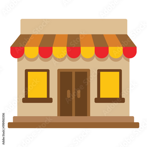 Quaint Shopfront Illustration: A charming, stylized illustration depicts a cozy shopfront, complete with a striped awning, inviting entrance, and illuminated windows.
