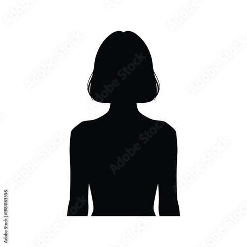 Silhouette of a woman with bob haircut, profile view, isolated head and shoulders illustration.