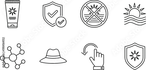 Sun protection sunscreen uv safety outline icon shield check