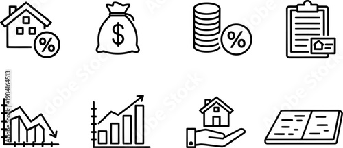 Real estate finance outline icon set