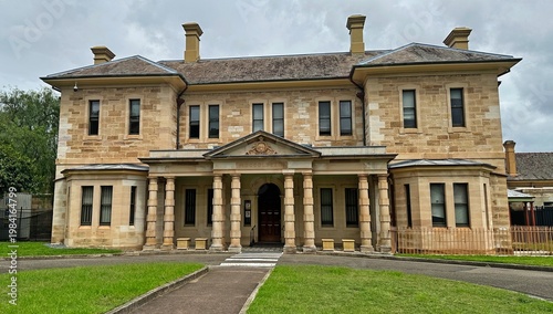 Sandstone heritage building at Callan Park in Sydney showcasing classical architecture, symmetry and colonial design