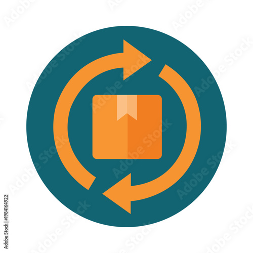 Logistics Circulation: Illustrative representation showcasing the smooth cycle of logistics, with a cardboard box at the center, surrounded by arrows, indicating the continuous flow of goods.