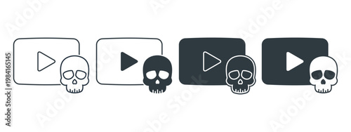 Scary Video Icon with Skull and Media Player. Warning Content. Vector Illustration