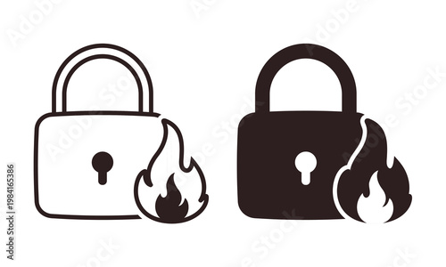 Flame Protection Lock Icon. Fire Safety and Secure System. Vector Illustration