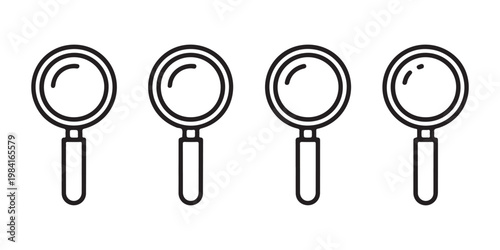 Set of magnifying glass icons outline style simple modern clean graphic search analyze discover examine find inspect tool vector.