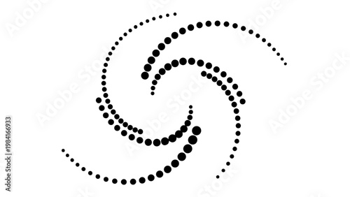 Abstract spiral vortex made of dots, dynamic motion effect, monochrome black and white, vector illustration