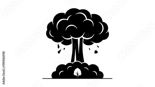 Mushroom cloud explosion from nuclear bomb, symbolic representation of destruction and power, flat vector illustration