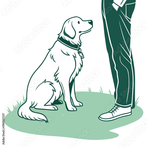 Loyal Golden Retriever Dog Sitting Next to Owner's Legs