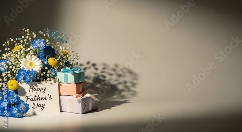 Colorful gift arrangement with flowers and birthday wishes