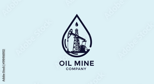 Professional logo design for an oil company featuring a petroleum derrick icon inside a stylized drop of black oil.
