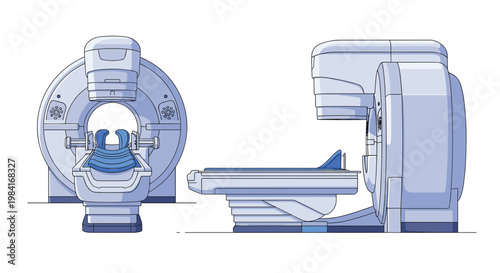 Modern radiotherapy medical equipment used for cancer treatment and diagnostic imaging in a clinical hospital environment.