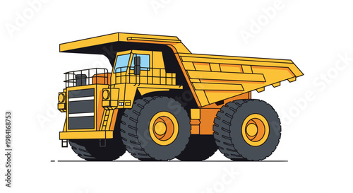 Heavy duty yellow mining dump truck designed for transporting large quantities of earth and rocks in industrial sites.
