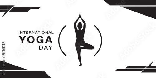 International yoga day logo featuring a person in a yoga pose and banner