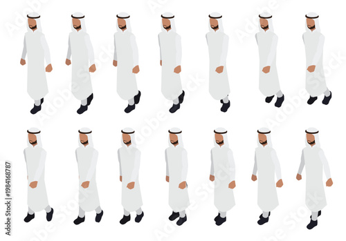 Arab Man Walking Isometric Animation Frame Sequence