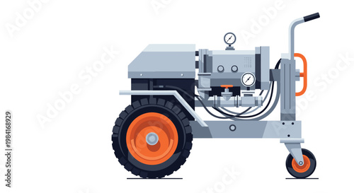 Heavy duty pressure washer or industrial pump unit on wheels with gauges and a handle for cleaning or fluid transfer.