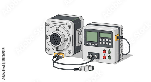 High performance industrial servo motor with an external digital controller and connecting cables for precise motion control.