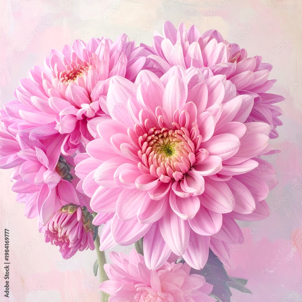 Fototapeta premium A vibrant bouquet of pink flowers against a soft, pastel background
