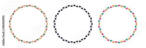 Mexican pattern circle frame. African ethnic motif border. Islamic triangular ornament round frame. Mexican text frame. Aztec ethnic culture ornament. Vector illustration isolated on white background.