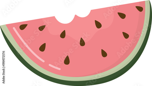 Juicy watermelon wedge with vibrant pulp, brown seeds and green rind. Summer fruit isolated on clean background