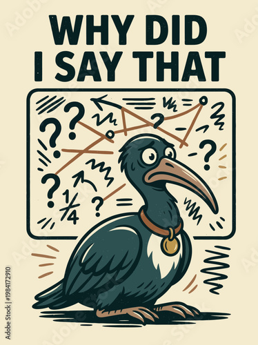 Confused Bird with Question Marks.