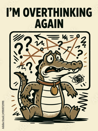 Crocodile with worried expression thinking.