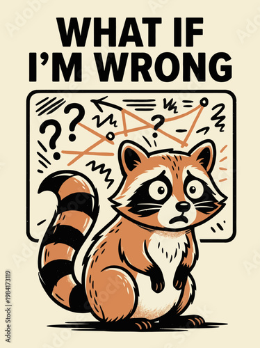 Raccoon with worried expression thinking.