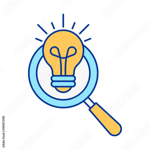 Magnifying Glass Icon with Light Bulb Symbol for Idea Search Innovation Creativity and Problem Solving Concept