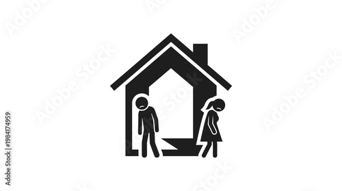Sad Couple Leaving Home Symbol