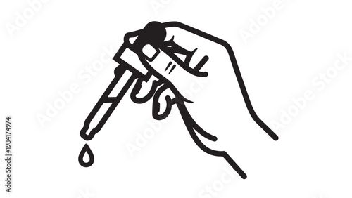 Precise Hand Holding Dropper Releasing a Single Liquid Drop, Essential Tool for Scientific Experiments, Medical Applications, and Laboratory Work, Isolated Vector Illustration.