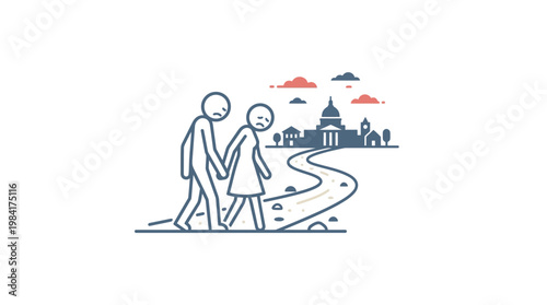 Sad Couple Walking Away from Government Building