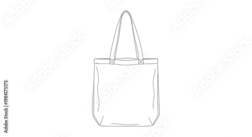Simple Line Drawing of a Blank Tote Bag with Handles