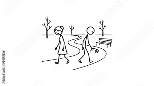 Couple Walking Away Separately in a Park