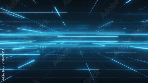 Fast blue light streaks racing through digital tunnel