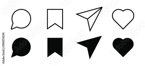 Set of social media interface icon. social media icon. like comment share and save icon set in bold and line art style. vector illustration