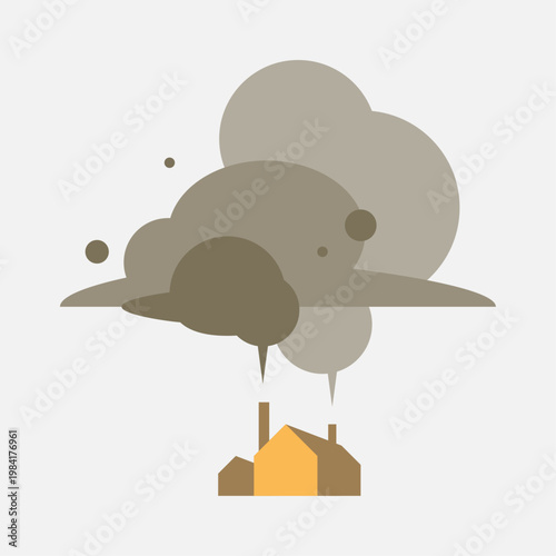 Industrial factory emitting thick smoke into sky. air pollution, environmental damage, climate change. Concept of carbon emissions, global warming, ecological crisis, unsustainable industry