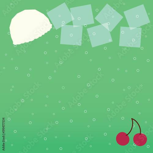 アイスクリームとさくらんぼを添えたレトロなメロンソーダの背景イラスト