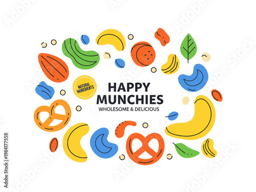 Happy Munchies Wholesome & Delicious Snacks A Vibrant Illustration of Nutty Goodness