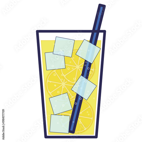 たっぷりの氷とレモンスライスが入った爽やかなレモンスカッシュ