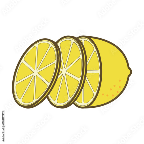 輪切りにスライスされた新鮮でみずみずしいレモンのイラスト